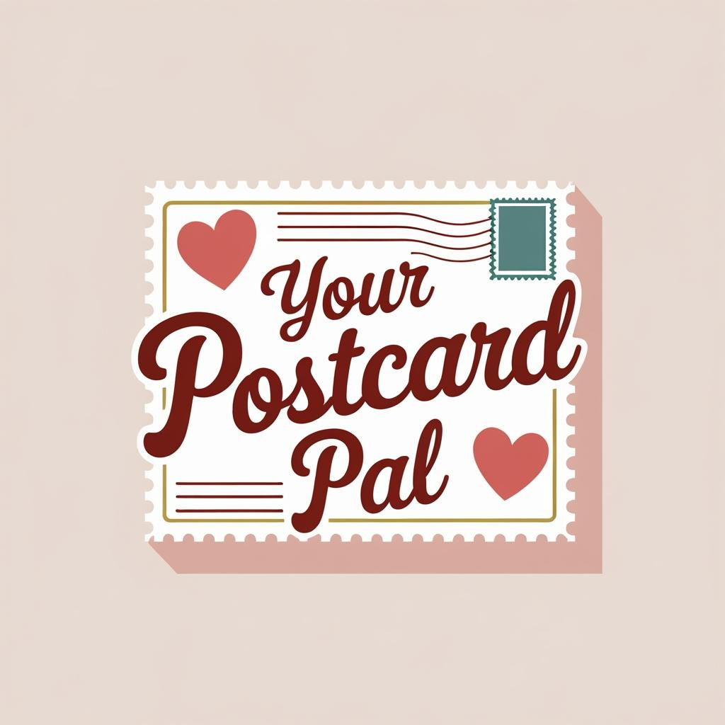 Illustration of a postcard with 'Your Postcard Pal' text on a beige background